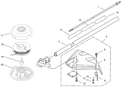 Head, Shaft And Shield Assembly Diagram and Parts List for 53002 (0895001 - 0899999)(1998) Lawn Boy Trimmer